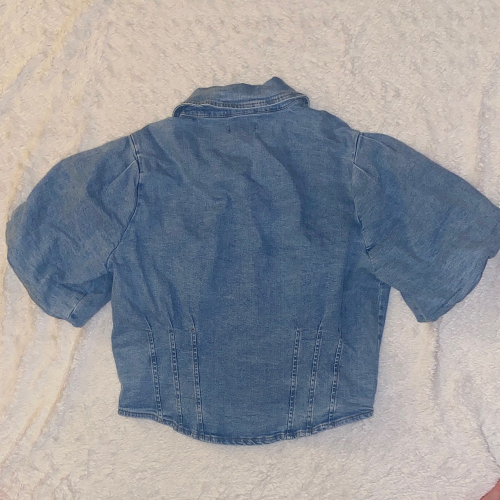 bagatelle Blue Denim Button-Down Puff Sleeve Shirt NWT - Picture 6 of 8